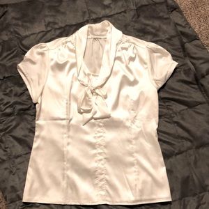 White silk Mikarose tie front blouse
